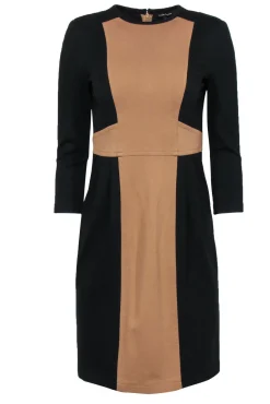 Nanette Lepore - Black & Brown Paneled Three-Quarter Sleeve Sheath Dress Sz 2