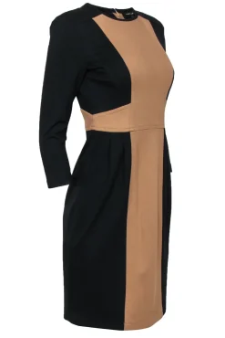 Nanette Lepore - Black & Brown Paneled Three-Quarter Sleeve Sheath Dress Sz 2