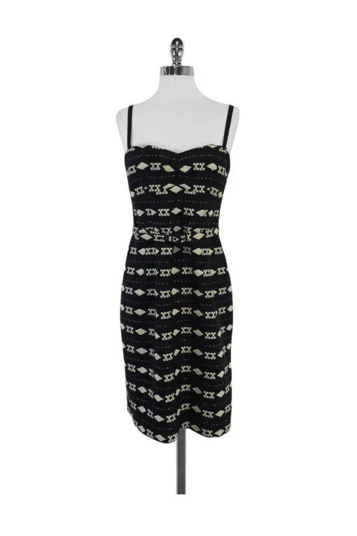Nanette Lepore - Black & Cream Print Cotton Blend Dress Sz 6