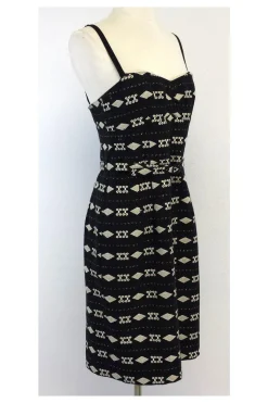 Nanette Lepore - Black & Cream Print Cotton Blend Dress Sz 6