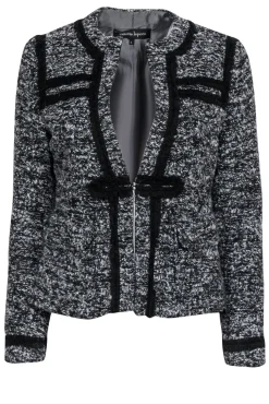 Nanette Lepore - Black & Grey Boucle Tweed Blazer w/ Black Rope Trim Sz 6