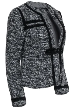 Nanette Lepore - Black & Grey Boucle Tweed Blazer w/ Black Rope Trim Sz 6