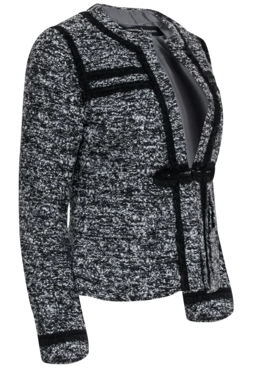 Nanette Lepore - Black & Grey Boucle Tweed Blazer w/ Black Rope Trim Sz 6