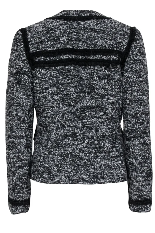 Nanette Lepore - Black & Grey Boucle Tweed Blazer w/ Black Rope Trim Sz 6