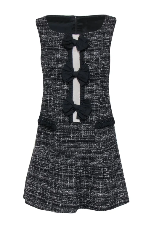 Nanette Lepore - Black & White Tweed Drop Waist Dress w/ Bows Sz 4