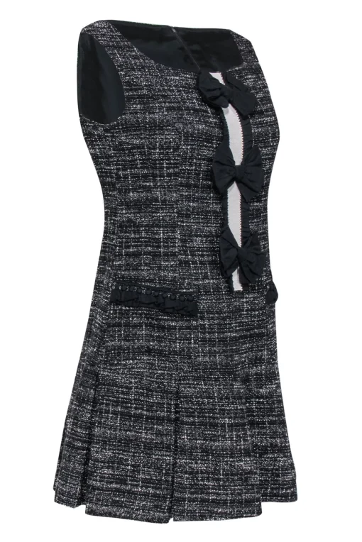 Nanette Lepore - Black & White Tweed Drop Waist Dress w/ Bows Sz 4