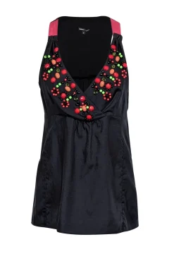 Nanette Lepore - Black Cotton & Silk Blend Beaded Sleeveless Top Sz 4