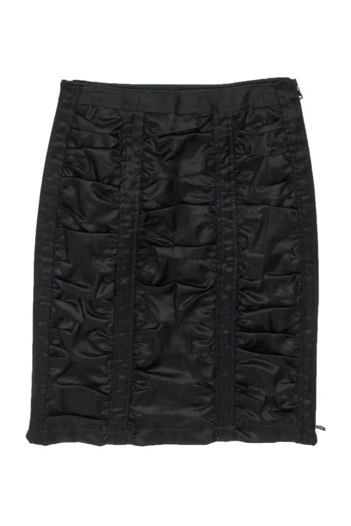 Nanette Lepore - Black Ruched Pencil Skirt w/ Double Zippers Sz 0