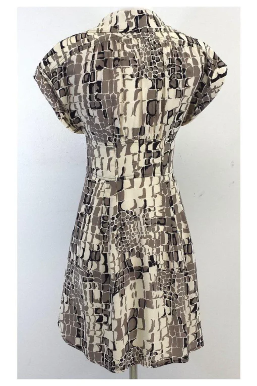Nanette Lepore - Cream & Tan Print Button-Up Dress Sz 2