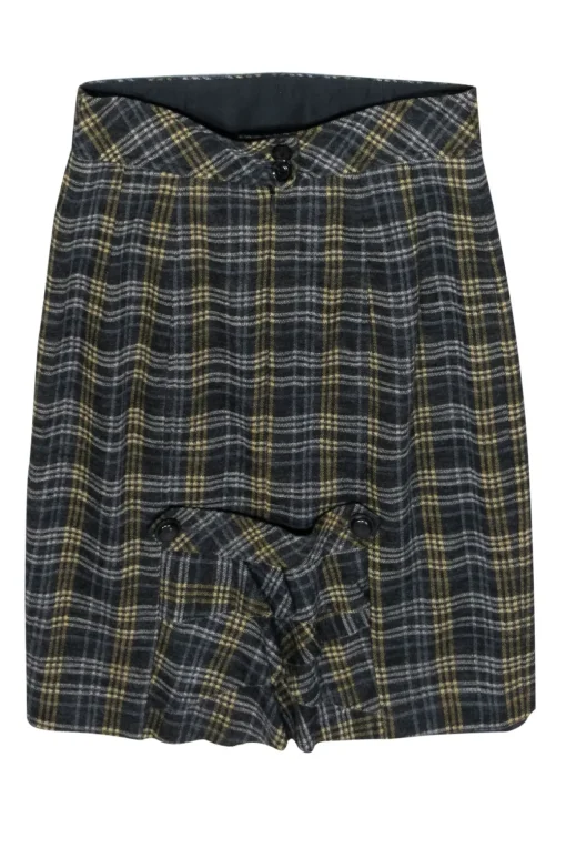 Nanette Lepore - Grey, Blue & Yellow Plaid Wool Pencil Skirt Sz 4