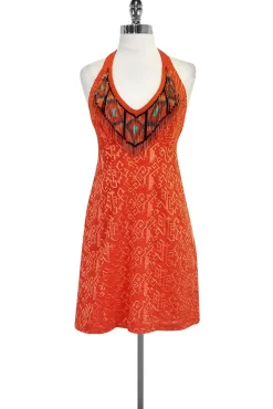 Nanette Lepore - Orange Beaded Tribal Dress Sz 8