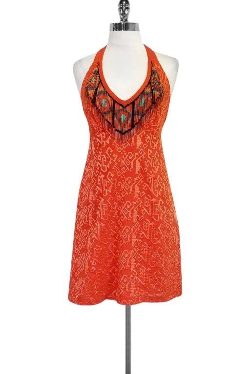 Nanette Lepore - Orange Beaded Tribal Dress Sz 8