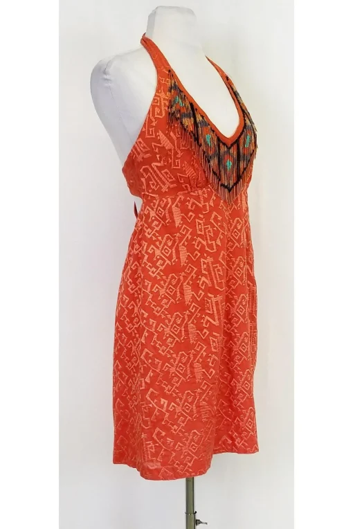 Nanette Lepore - Orange Beaded Tribal Dress Sz 8
