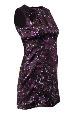 Nanette Lepore - Purple & Brown Printed Silk Keyhole Dress Sz 0