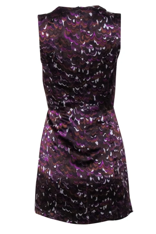 Nanette Lepore - Purple & Brown Printed Silk Keyhole Dress Sz 0