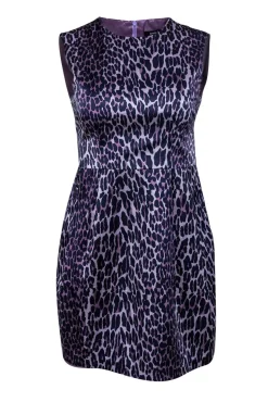 Nanette Lepore - Purple Leopard Print Silk Sheath Dress Sz 4