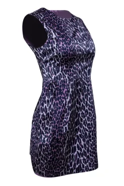 Nanette Lepore - Purple Leopard Print Silk Sheath Dress Sz 4