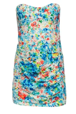 Nanette Lepore - White & Multicolor Printed Strapless Ruched Dress Sz 2