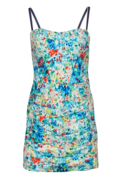 Nanette Lepore - White & Multicolor Printed Sleeveless Ruched Sheath Dress Sz 4