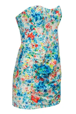 Nanette Lepore - White & Multicolor Printed Strapless Ruched Dress Sz 2