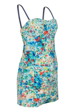 Nanette Lepore - White & Multicolor Printed Sleeveless Ruched Sheath Dress Sz 4