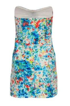 Nanette Lepore - White & Multicolor Printed Strapless Ruched Dress Sz 2