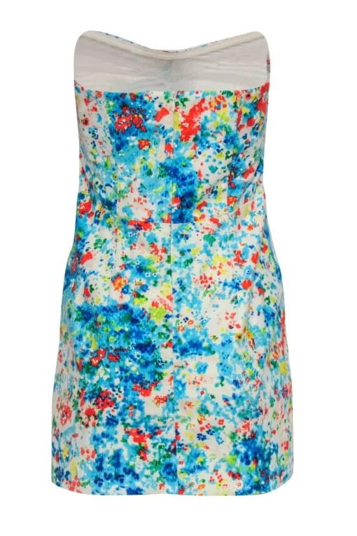 Nanette Lepore - White & Multicolor Printed Strapless Ruched Dress Sz 2