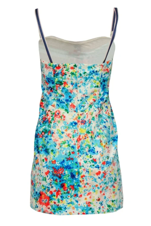 Nanette Lepore - White & Multicolor Printed Sleeveless Ruched Sheath Dress Sz 4
