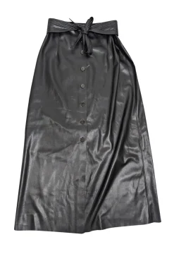 Nanushka - Black Faux Leather Button Front Maxi Skirt Sz M