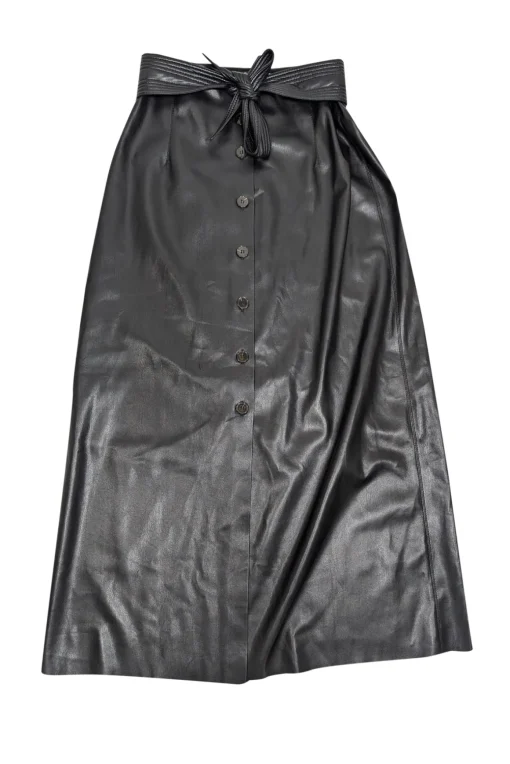 Nanushka - Black Faux Leather Button Front Maxi Skirt Sz M