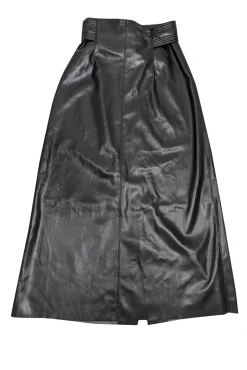 Nanushka - Black Faux Leather Button Front Maxi Skirt Sz M