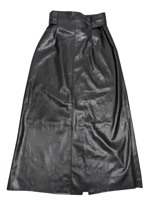 Nanushka - Black Faux Leather Button Front Maxi Skirt Sz M