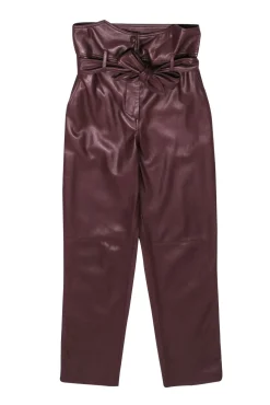 Nanushka -  Chestnut Brown Vegan Leather Tie Waist Trousers Sz XS