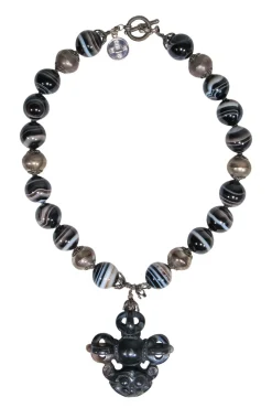Natalie Baroni - Black Bauble Gemstone Necklace w/ Monkey Pendant