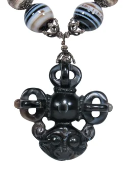 Natalie Baroni - Black Bauble Gemstone Necklace w/ Monkey Pendant