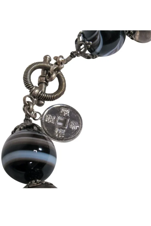 Natalie Baroni - Black Bauble Gemstone Necklace w/ Monkey Pendant