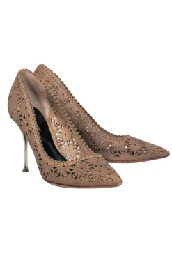 Nicholas Kirkwood - Brown Leather Laser Cut Floral Pumps Sz 7.5