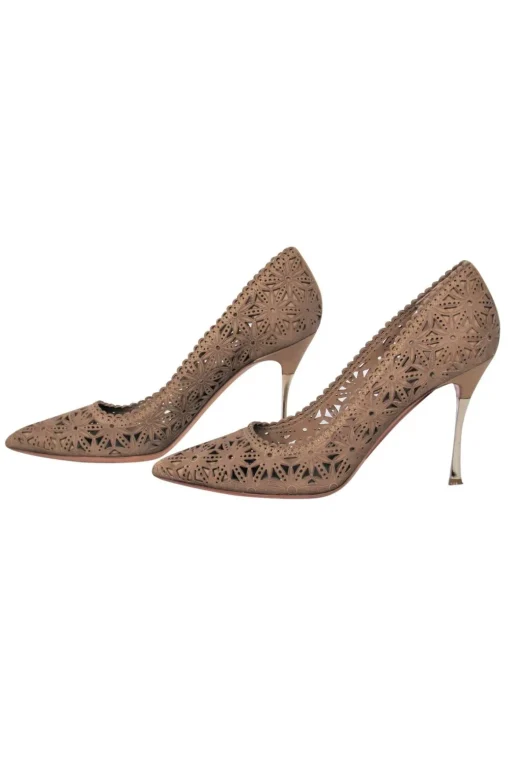 Nicholas Kirkwood - Brown Leather Laser Cut Floral Pumps Sz 7.5