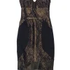 Nicole Miller - Black & Bronze Print Strapless Dress Sz 0