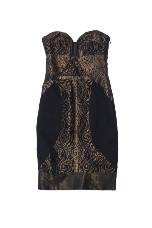 Nicole Miller - Black & Bronze Print Strapless Dress Sz 0