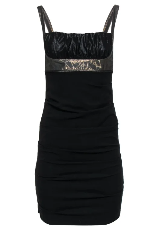 Nicole Miller - Black & Gold Ruched Empire Waist Bodycon Dress Sz 4