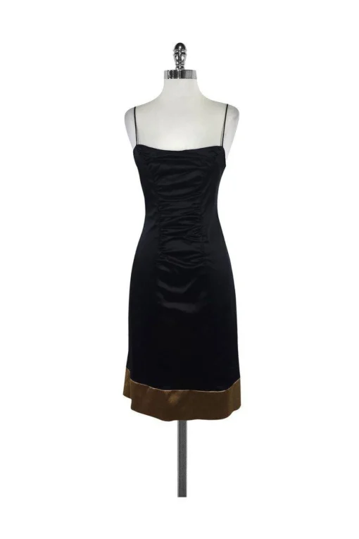 Nicole Miller - Black & Gold Bodycon Spaghetti Strap Dress Sz 8