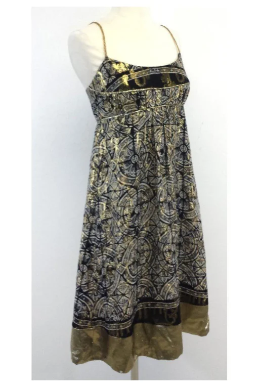 Nicole Miller - Black & Gold Print Silk Dress Sz 6