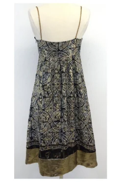 Nicole Miller - Black & Gold Print Silk Dress Sz 6