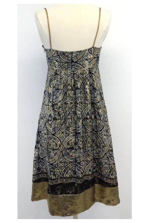 Nicole Miller - Black & Gold Print Silk Dress Sz 6