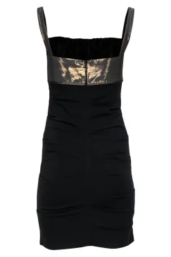 Nicole Miller - Black & Gold Ruched Empire Waist Bodycon Dress Sz 4