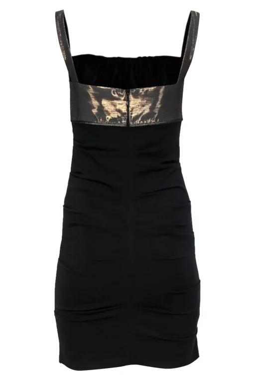 Nicole Miller - Black & Gold Ruched Empire Waist Bodycon Dress Sz 4