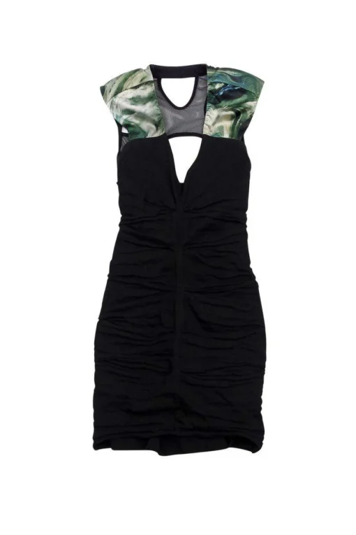 Nicole Miller - Black & Green Ruched Bodycon Dress Sz 4