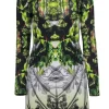 Nicole Miller - Black & Green Floral Print Long Sleeve Bodycon Dress Sz 6