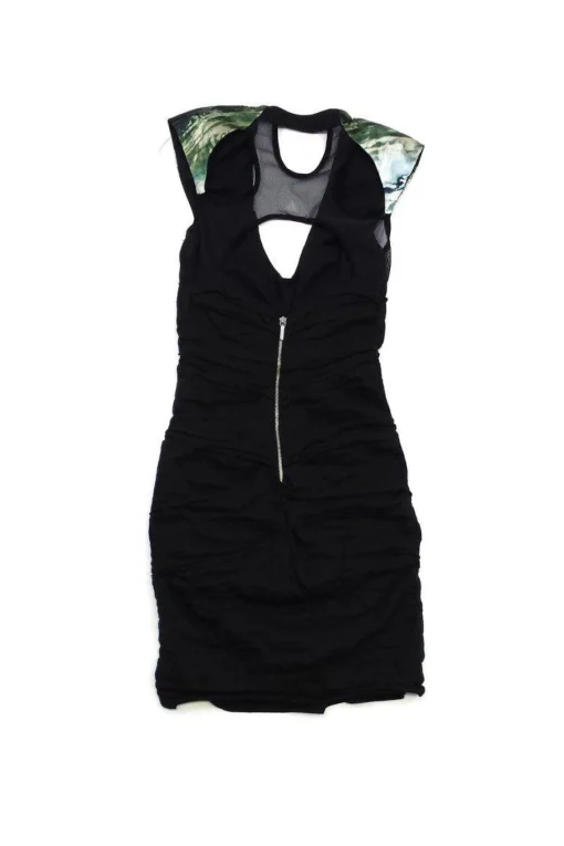 Nicole Miller - Black & Green Ruched Bodycon Dress Sz 4